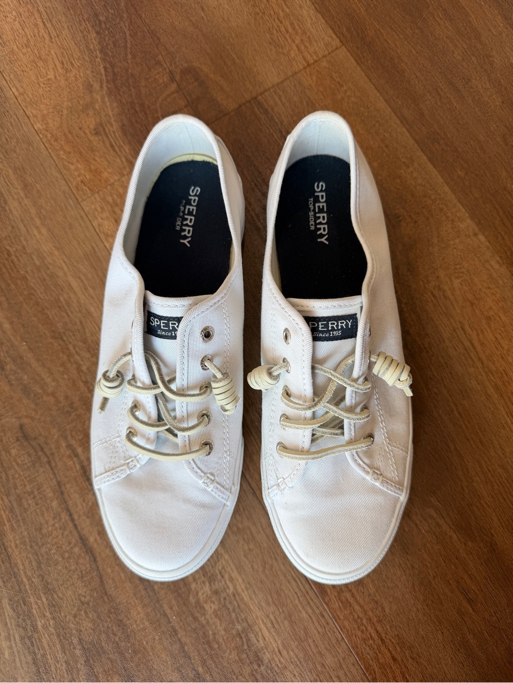 Sperry Women's Off-White Canvas Lace-Front Slip-Ons - Picture 2 of 9